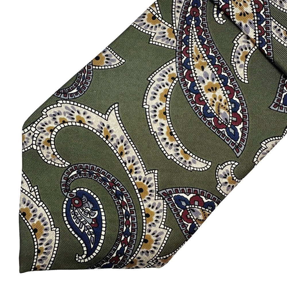 CHRISTIAN‎ DIOR Men's Paisley Neck Tie • 100% Silk • olive green, multicolor
